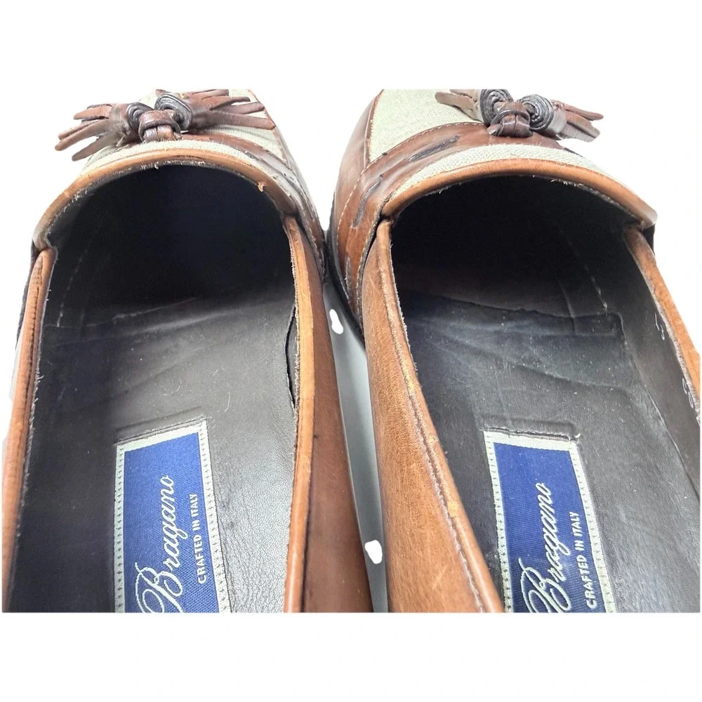 Vintage Handmade Bragano Brown Leather Tassel Loafers Calf 9 Dress Shoes‎ 3a